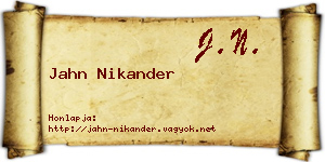 Jahn Nikander névjegykártya